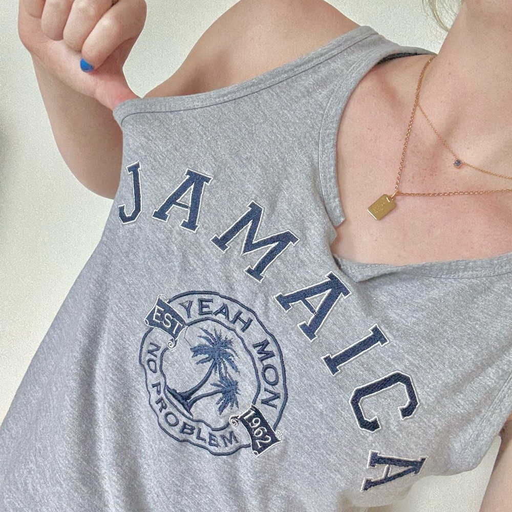 Vintage Y2K Embroidered Gray Jamaica Nautical Graphic Cotton Tank Top
